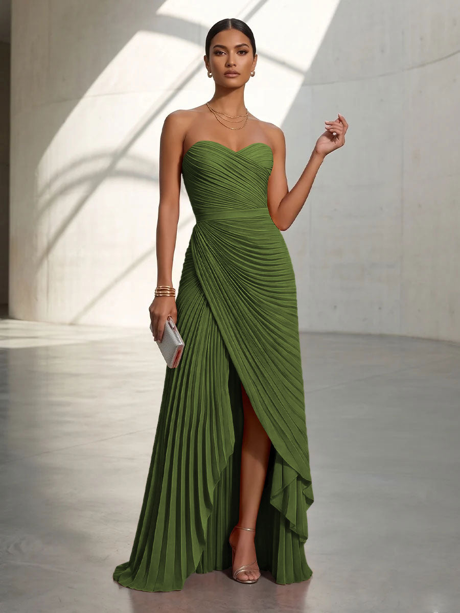 Chiffon A Line Strapless Pleats Formal Dresses