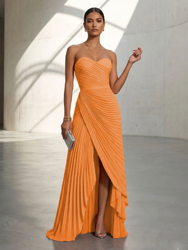 Chiffon A Line Strapless Pleats Formal Dresses
