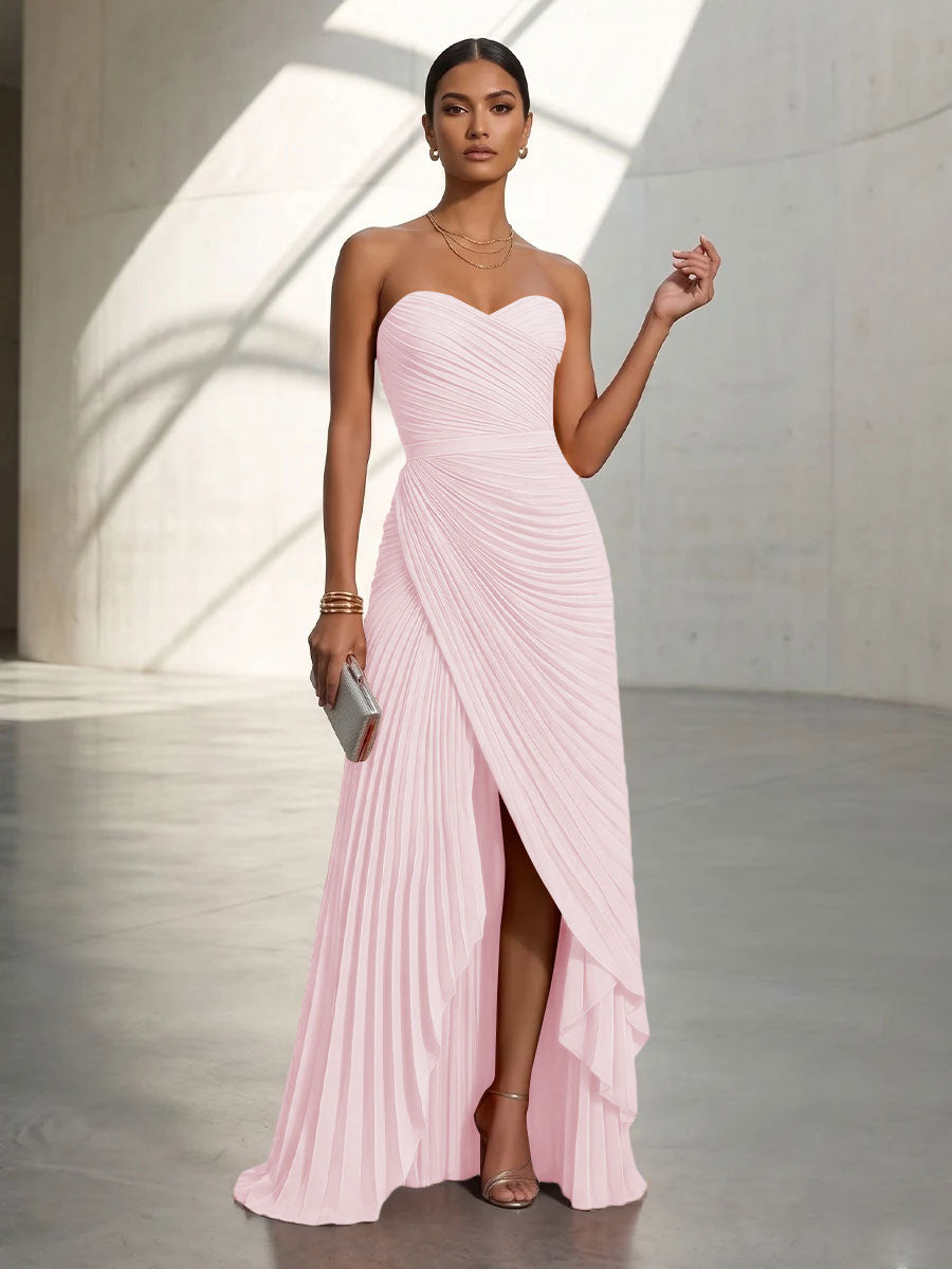 Chiffon A Line Strapless Pleats Formal Dresses