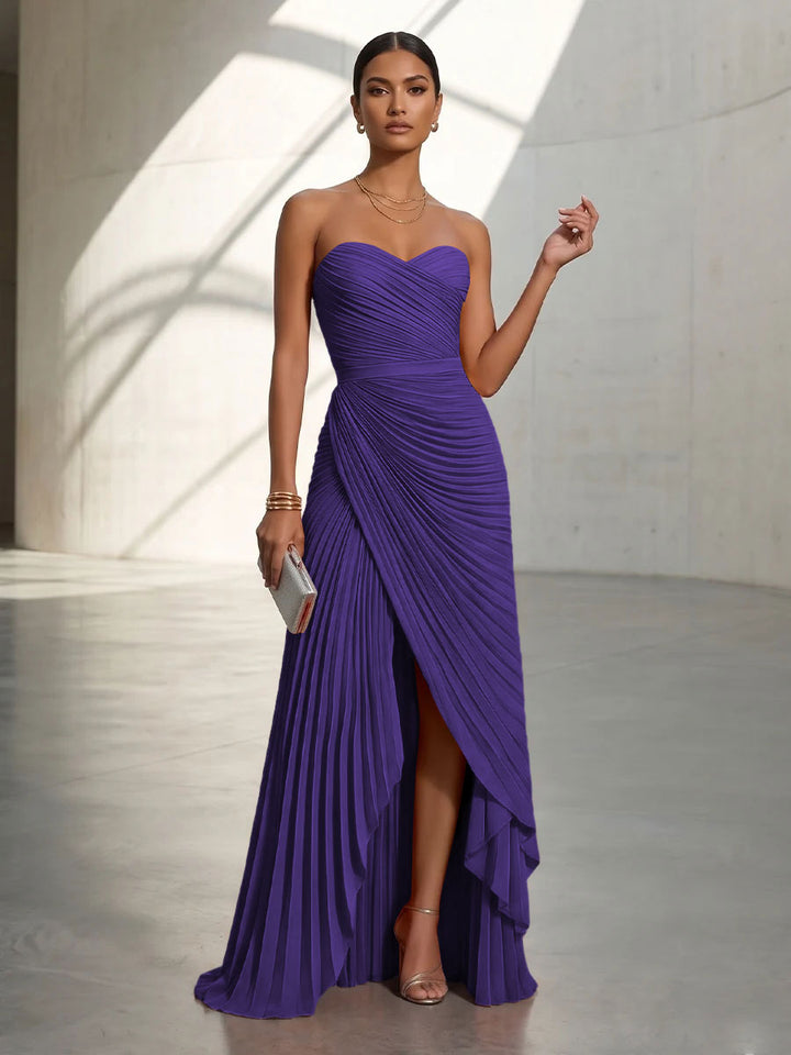 Chiffon A Line Strapless Pleats Formal Dresses