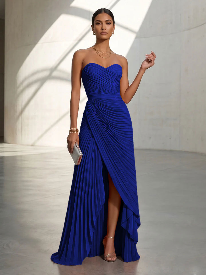 Chiffon A Line Strapless Pleats Formal Dresses