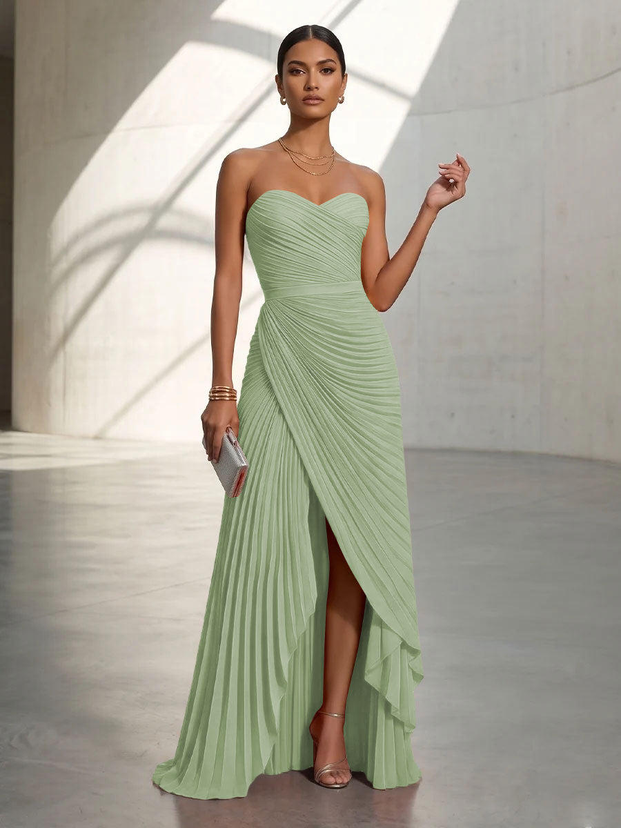 Chiffon A Line Strapless Pleats Formal Dresses