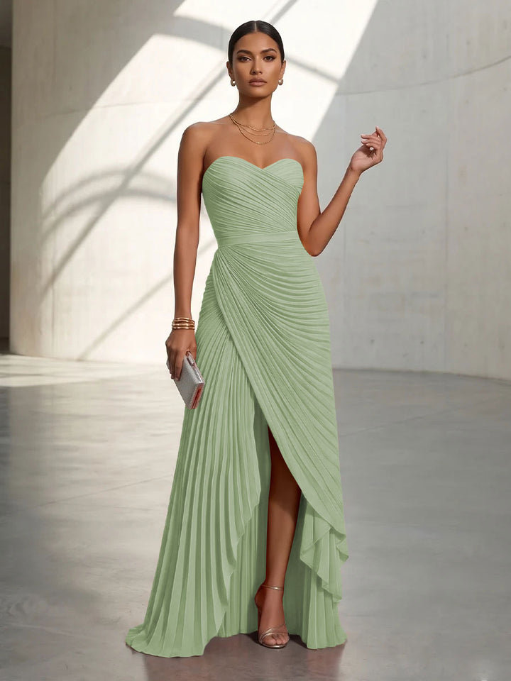 Chiffon A Line Strapless Pleats Formal Dresses