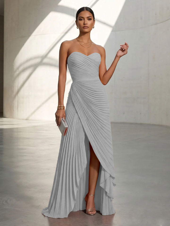 Chiffon A Line Strapless Pleats Formal Dresses