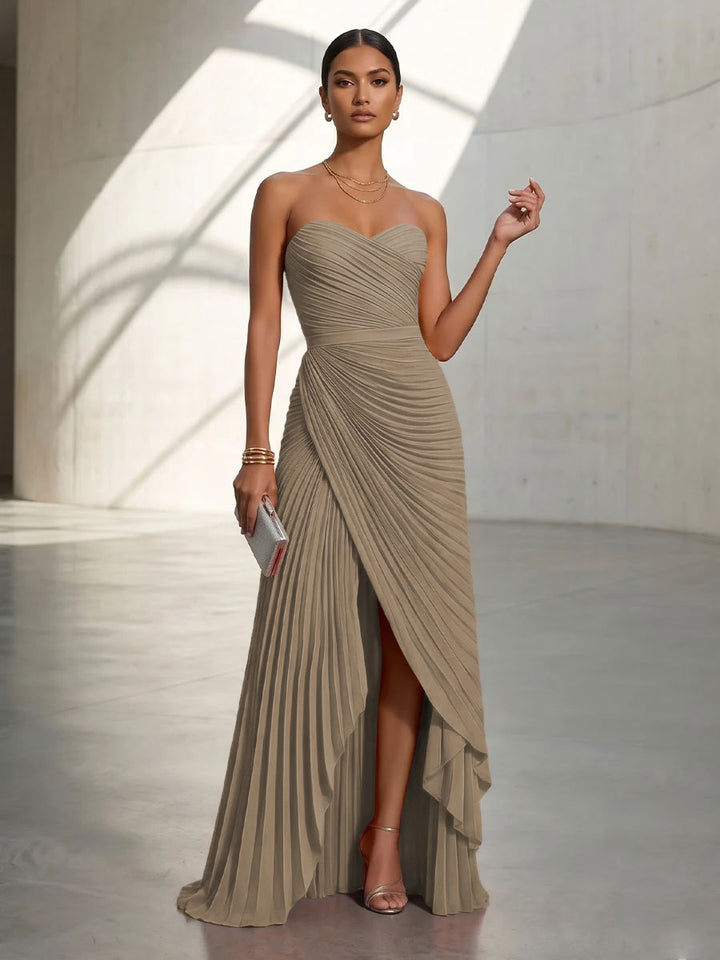 Chiffon A Line Strapless Pleats Formal Dresses