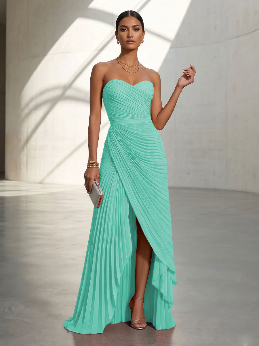 Chiffon A Line Strapless Pleats Formal Dresses