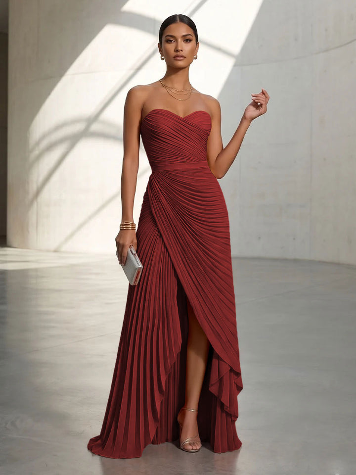 Chiffon A Line Strapless Pleats Formal Dresses