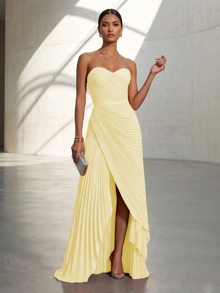 Chiffon A Line Strapless Pleats Formal Dresses