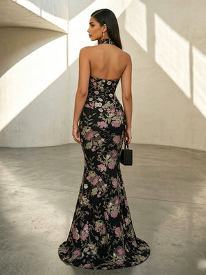 Tulle Mermaid Round Neck Corset Evening Dresses