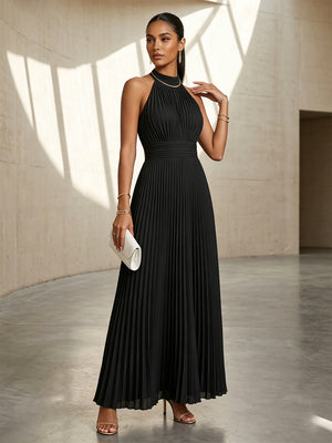 Chiffon A Line Round Neck Pleats Formal Dresses