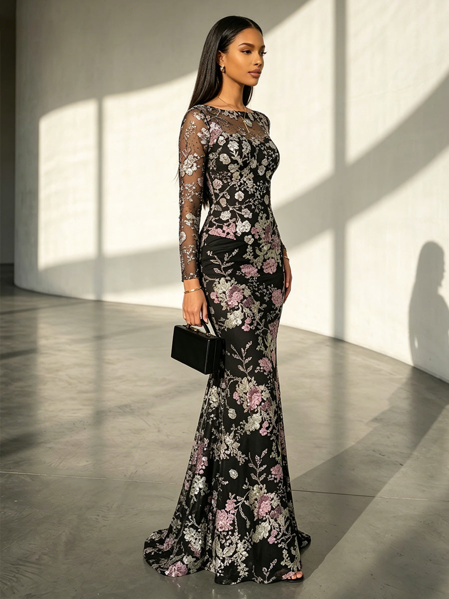 Tulle Mermaid Scoop Neck Corset Evening Dresses
