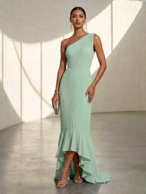 Chiffon Mermaid One Shoulder Ruffles Formal Dresses
