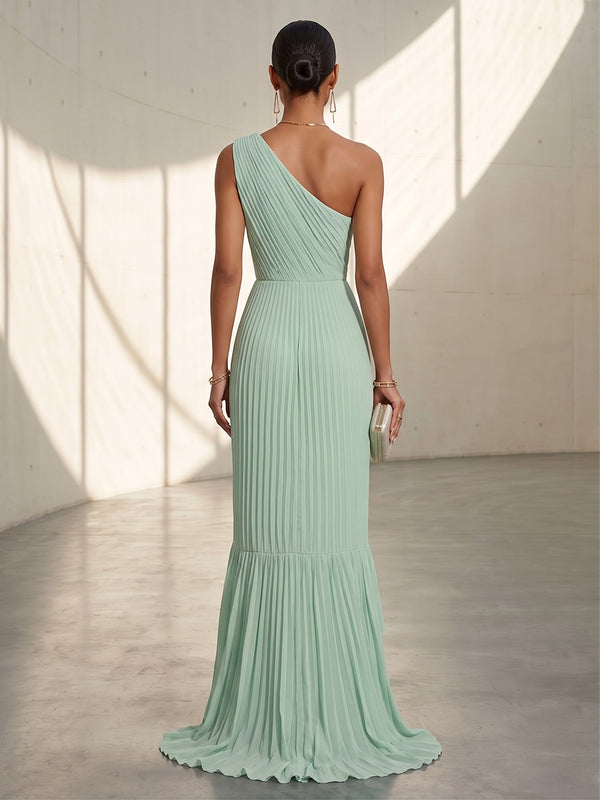 Chiffon Mermaid One Shoulder Ruffles Formal Dresses