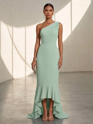 Chiffon Mermaid One Shoulder Ruffles Formal Dresses