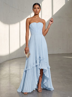 Chiffon A Line Strapless Pleats Formal Dresses
