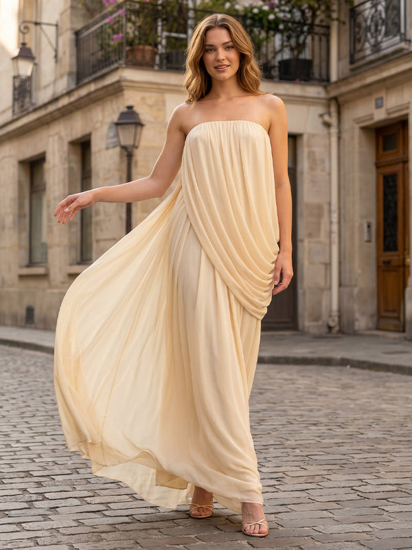 Chiffon A Line Strapless Pleats Layered Formal Dresses