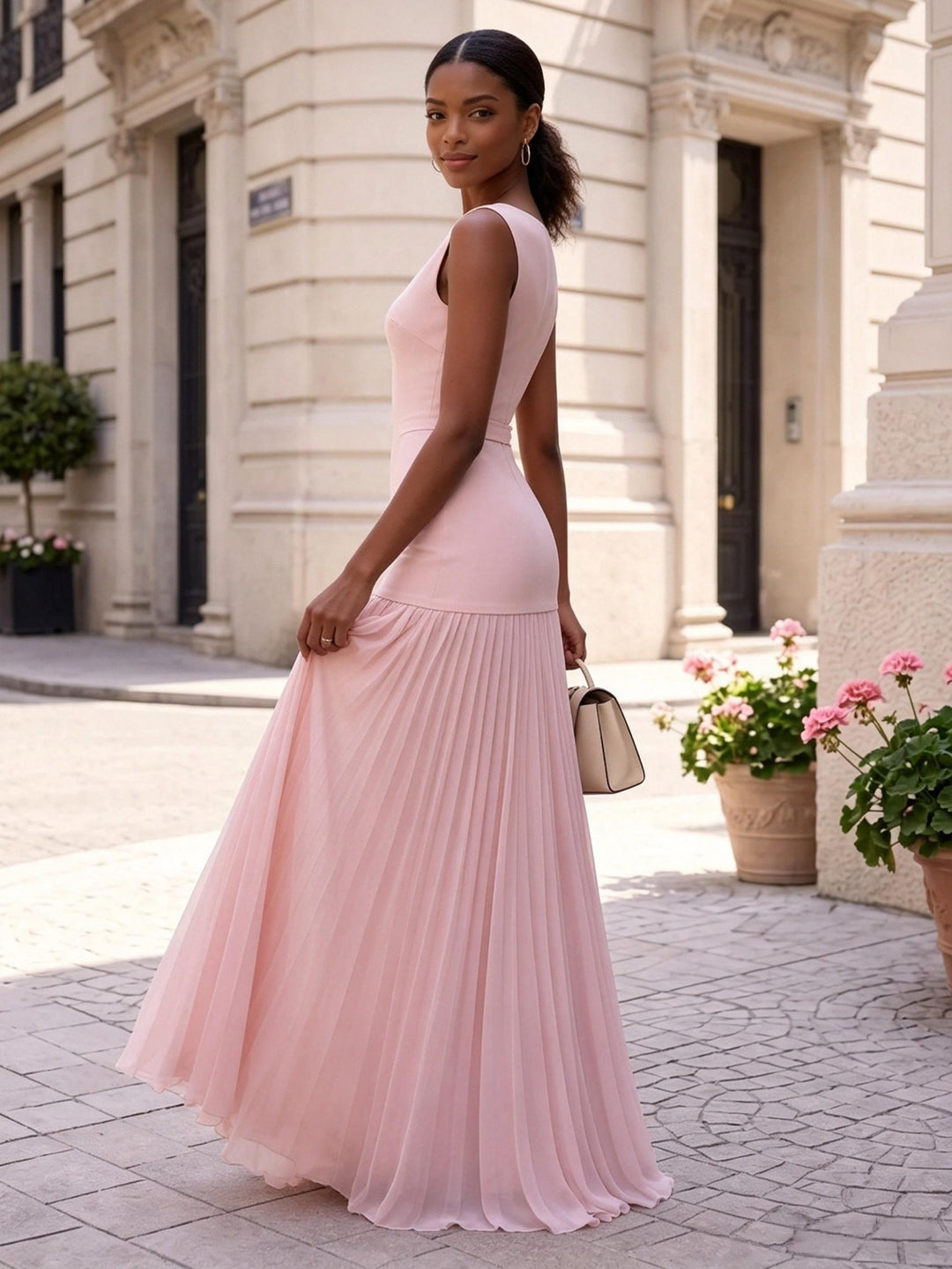 Chiffon A Line Jewel Neck Pleats Formal Dresses