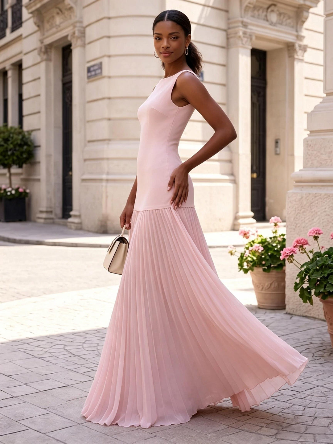 Chiffon A Line Jewel Neck Pleats Formal Dresses
