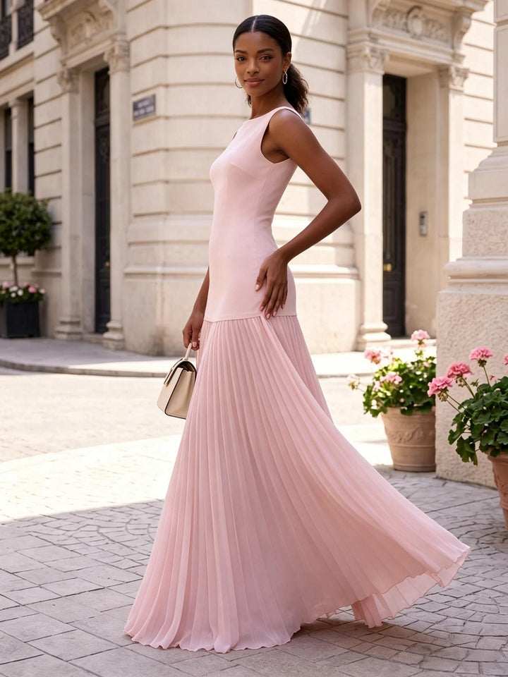 Chiffon A Line Jewel Neck Pleats Formal Dresses
