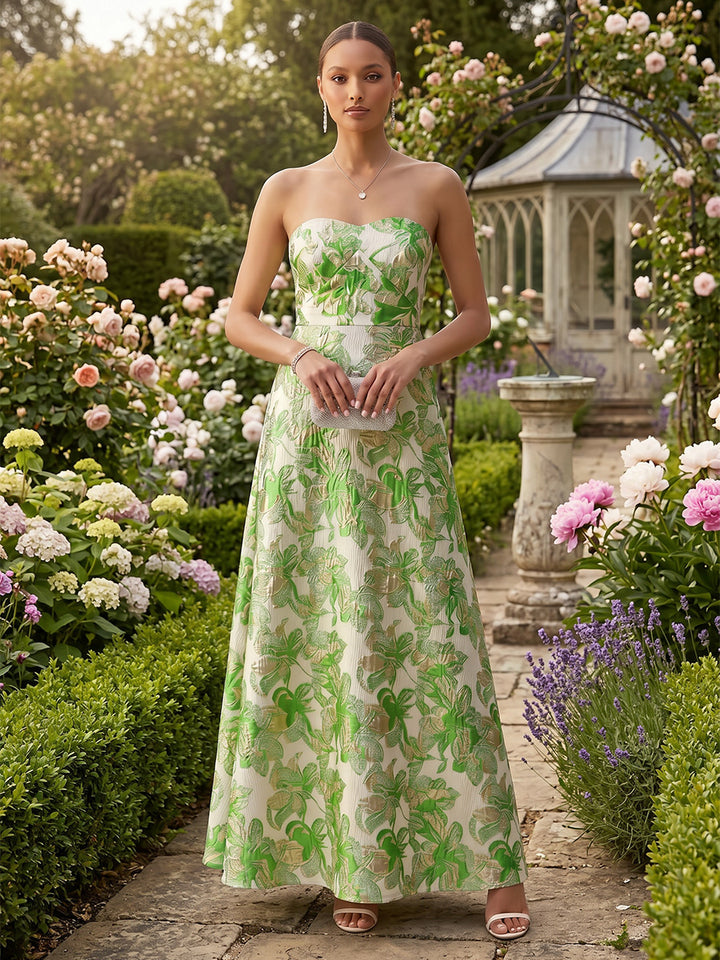 Jacquard A Line Strapless Corset Simple Evening Dresses