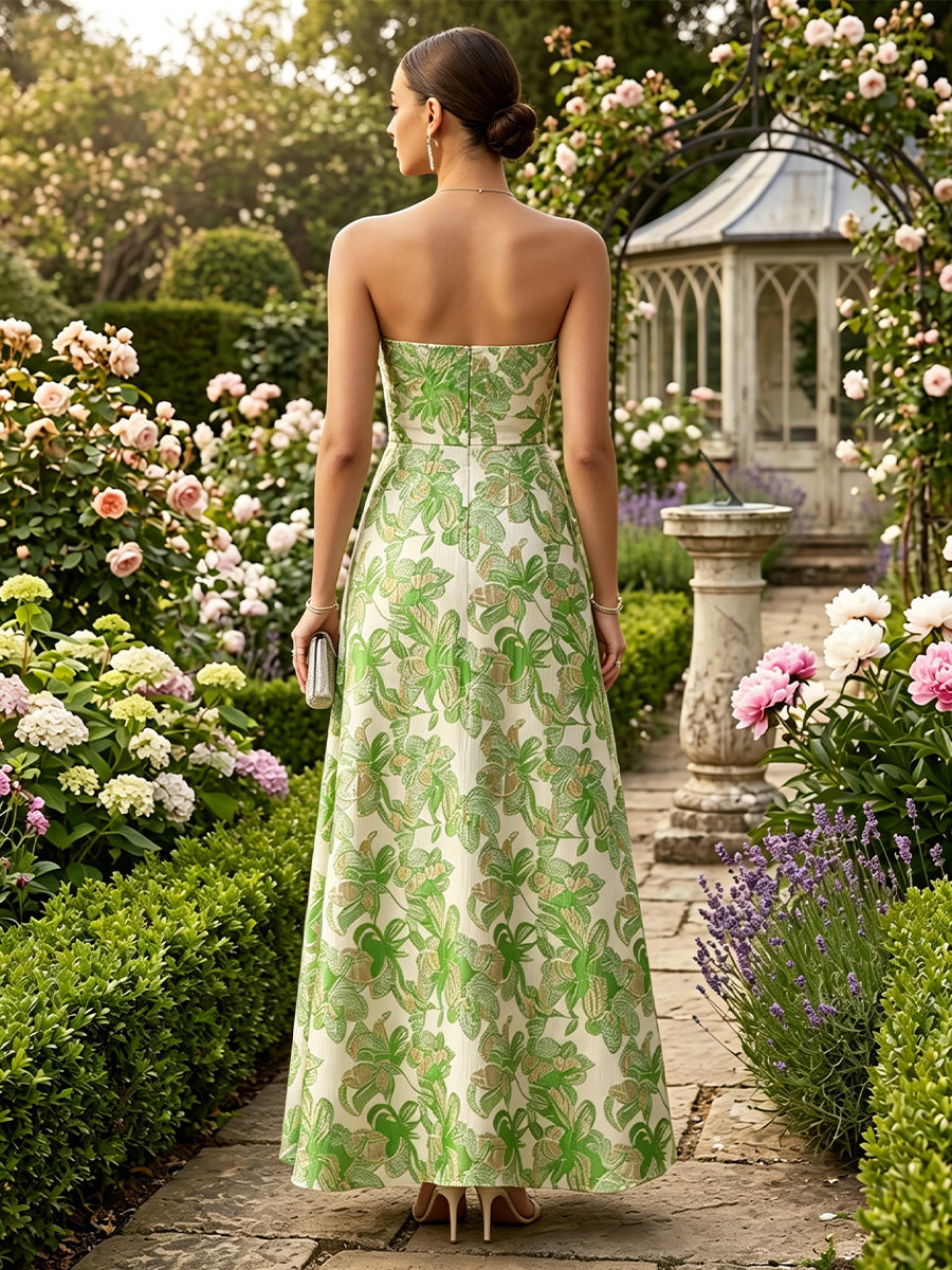 Jacquard A Line Strapless Corset Simple Evening Dresses
