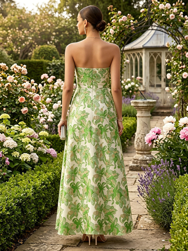 Jacquard A Line Strapless Corset Simple Evening Dresses