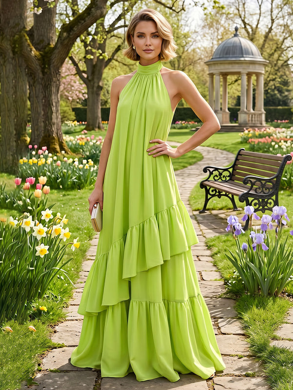 Chiffon A Line Scoop Neck Layered Ruffles Formal Dresses