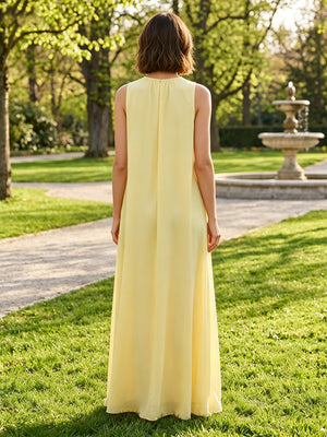 Chiffon A Line Scoop Neck Pleats Simple Formal Dresses