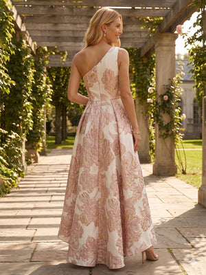 Jacquard A Line One Shoulder Pleats Corset Formal Dresses