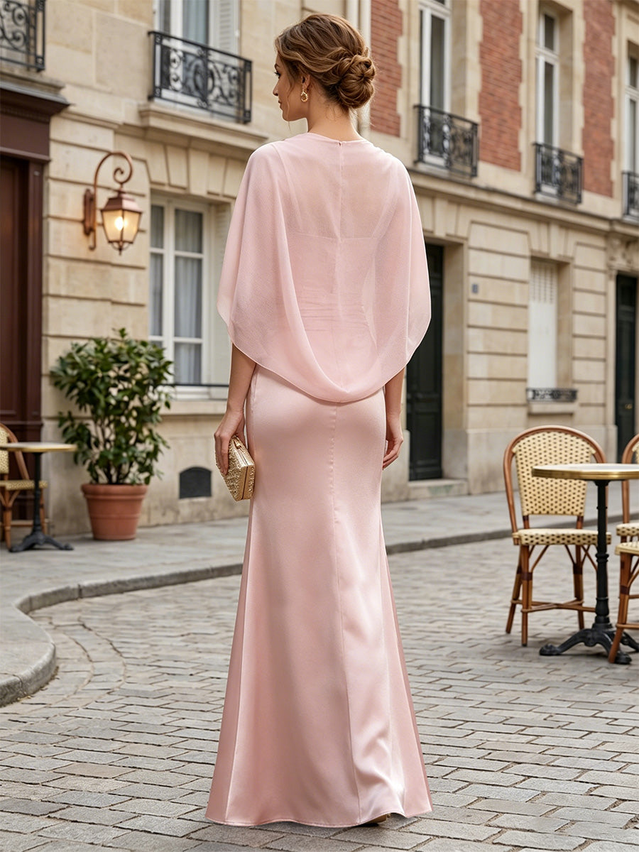 Satin Mermaid Strapless Cape Corset Formal Dresses