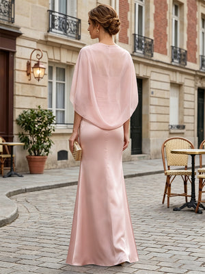 Satin Mermaid Strapless Cape Corset Formal Dresses