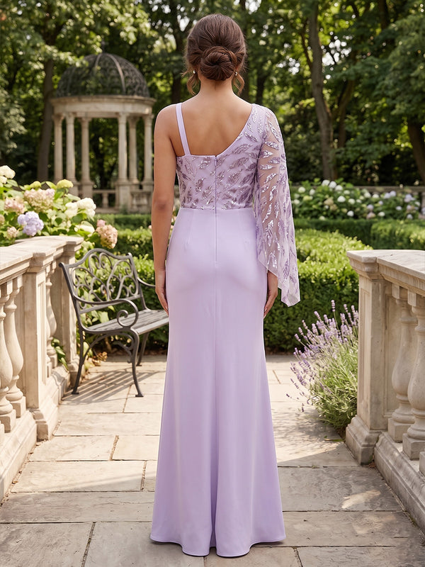 Chiffon Mermaid One Shoulder Ruffles Bow Formal Dresses