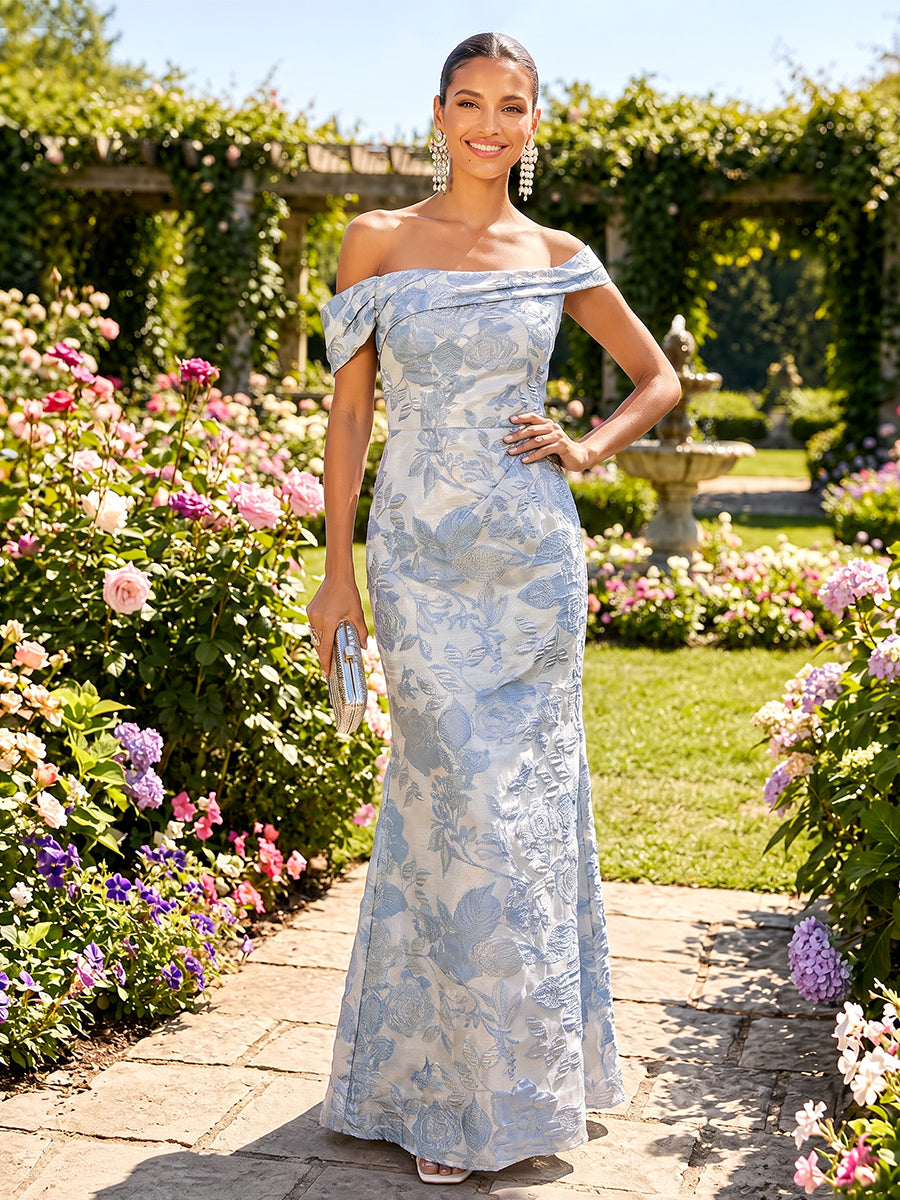 Jacquard Mermaid Off the Shoulder Ruched Corset Formal Dresses
