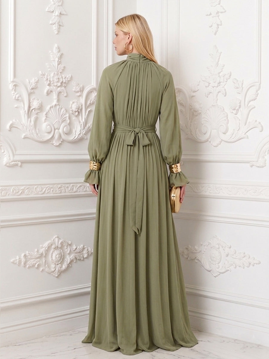 Chiffon A Line High Neck Pleats Ruched Formal Dresses
