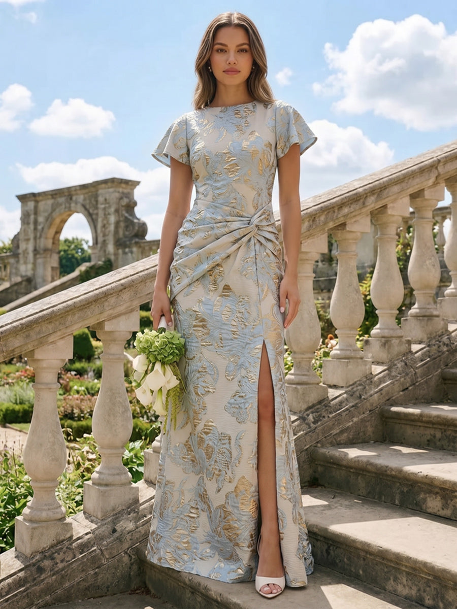 Jacquard Mermaid Scoop Neck Front Slit Twisted Formal Dresses