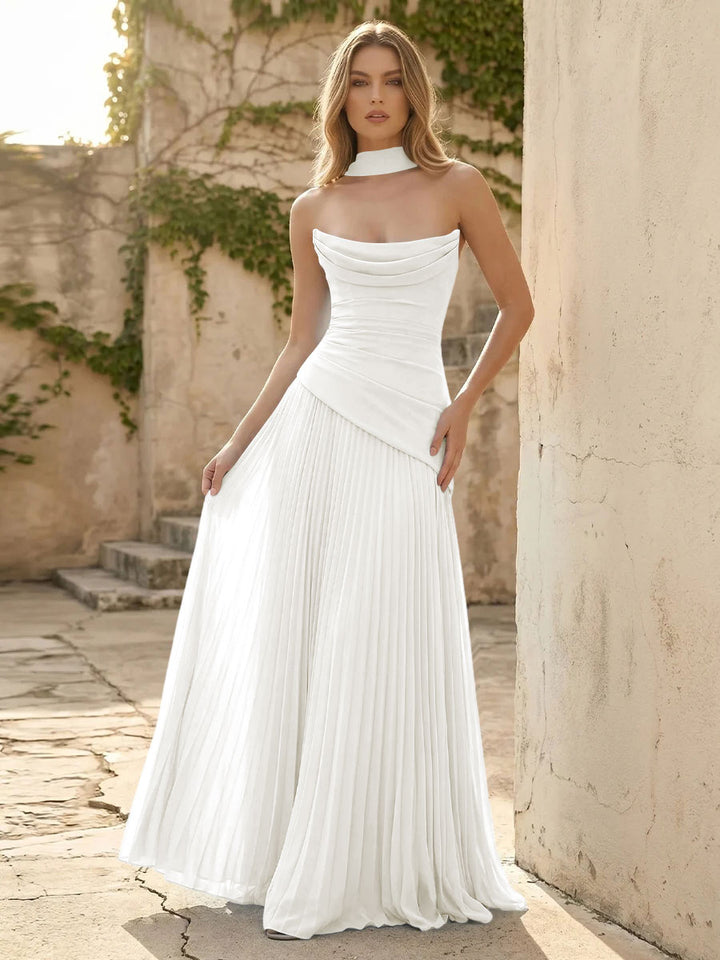 Chiffon A Line Cowl Neck Pleats Ruched Formal Dresses with Scarf