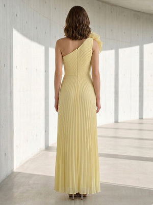 Chiffon Mermaid One Shoulder 3D Flowers Pleats Formal Dresses