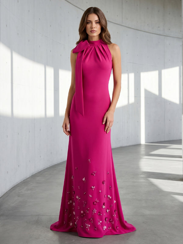 Stretch Mesh Mermaid Scoop Neck 3D Flowers Ruffles Formal Dresses