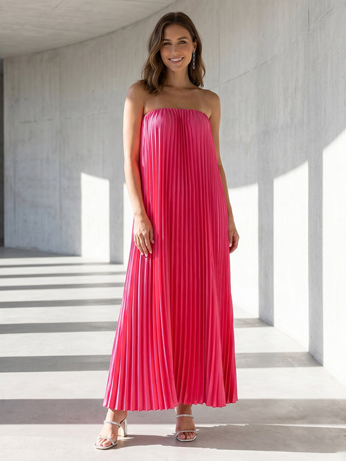 Chiffon A Line Strapless Pleats Simple Formal Dresses