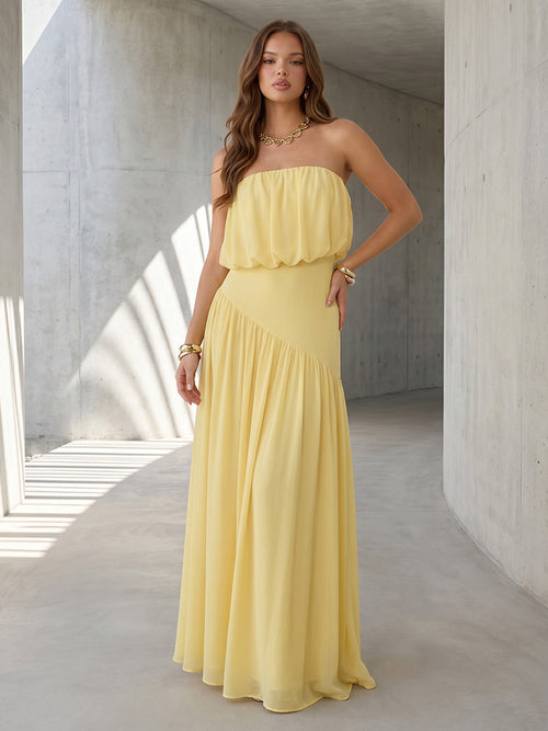 Chiffon A Line Strapless Layered Pleats Formal Dresses