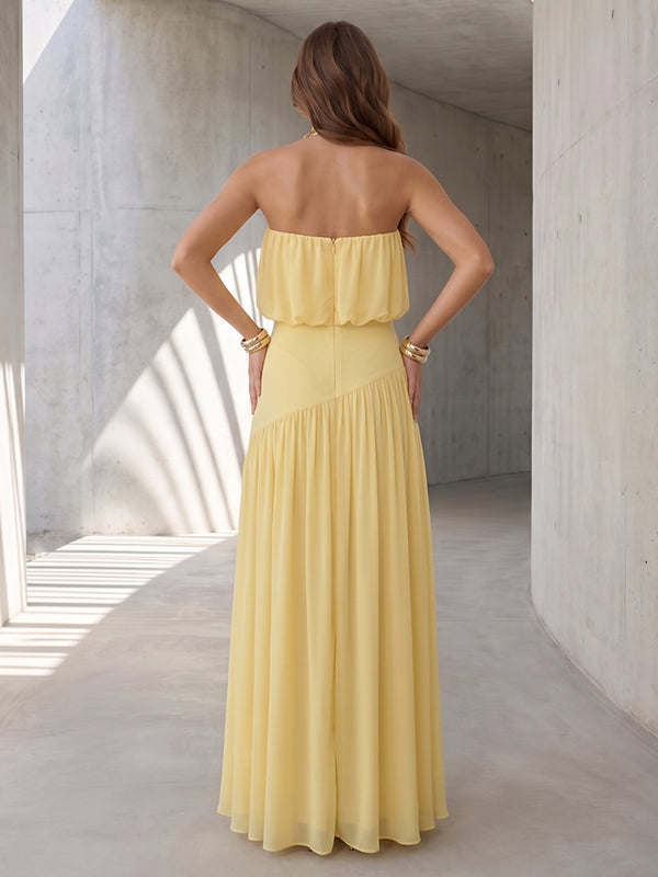 Chiffon A Line Strapless Layered Pleats Formal Dresses