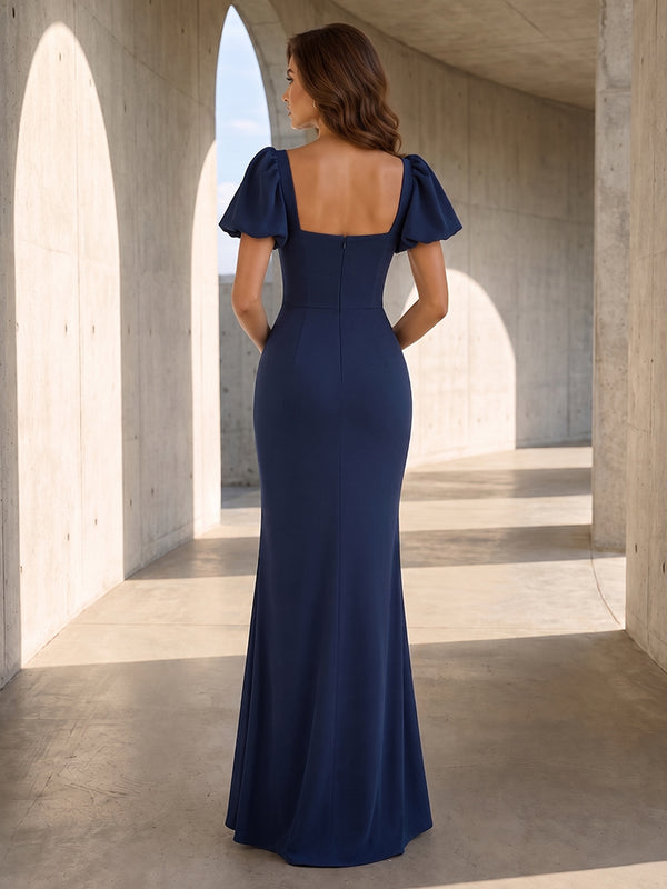 Satin Mermaid Square Neck Corset High Waist Formal Dresses with Slit