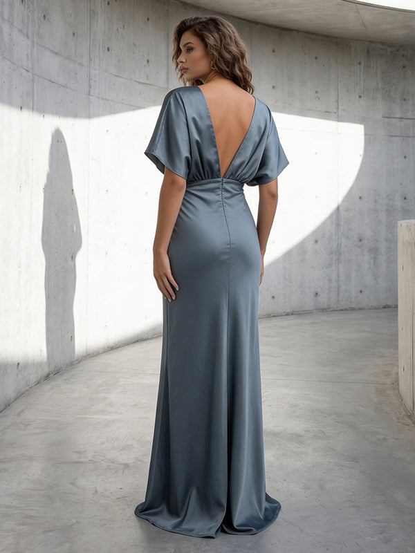 Chiffon A Line V Neck Ruched High Waist Formal Dresses