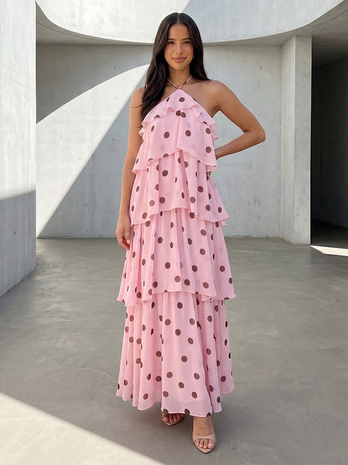 Chiffon A Line Halter Layered Ruffles Formal Dresses