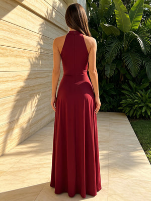 Stretch Mesh Mermaid High Neck Twisted Pleats Formal Dresses