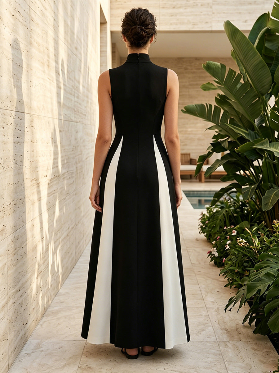 Stretch Mesh A Line High Neck Ruched High Waist Formal Dresses for Women