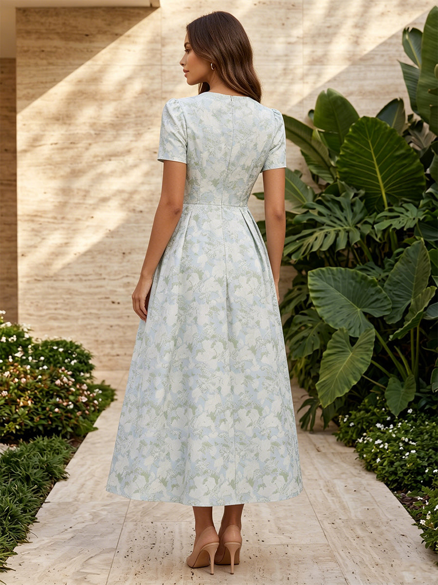 Jacquard A Line V Neck Corset Ruched Formal Dresses for Women