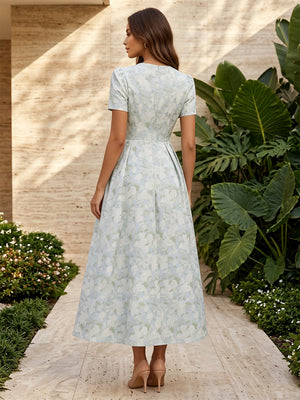 Jacquard A Line V Neck Corset Ruched Formal Dresses for Women