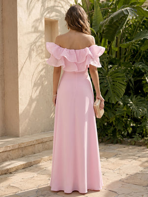 Stretch Mesh A Line Off the Shoulder Ruffles Ruched Formal Dresses