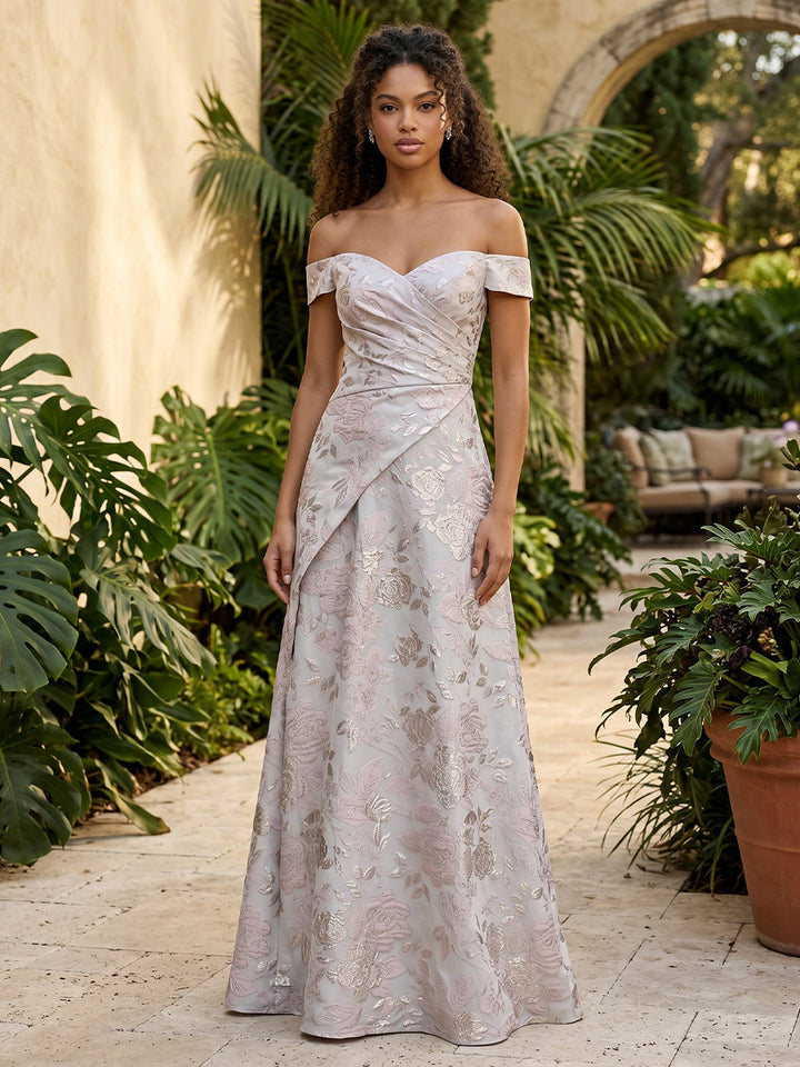 Jacquard A Line Off the Shoulder Ruched Corset Evening Dresses